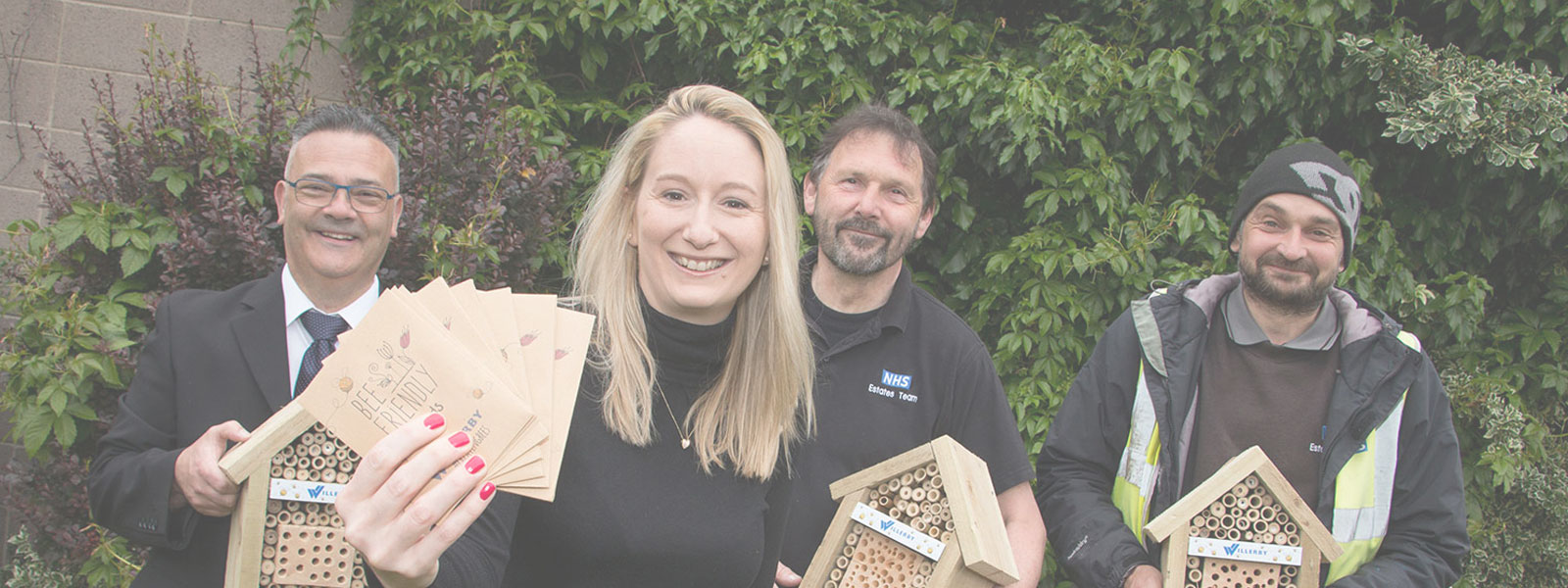 Willerby’s bee campaign - Hedley Wilson, Building Estates Officer HRI; Chloe Lawford from Willerby’s marketing department,  Mike Burn and Craig Crabb, both gardeners at HRI.
