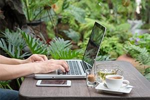 working from home in garden