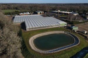 A drone shot of an Ebtech glasshouse construction