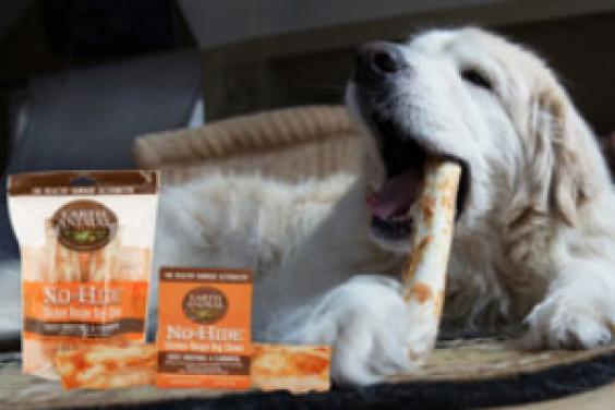 Dog eating No-Hide® Chews - a healthy alternative to rawhide