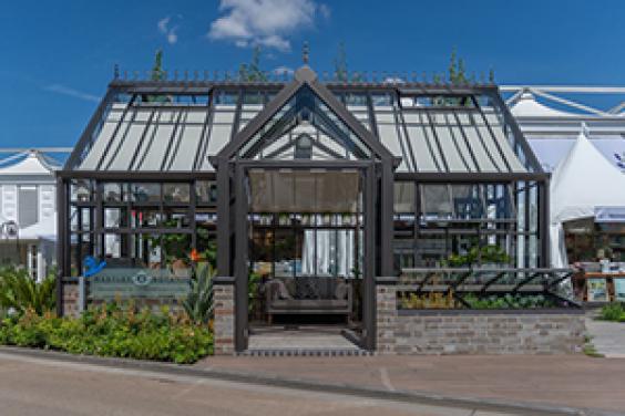 Hartley Botanic, RHS Chelsea Show Stand 2022 Victorian Lodge (with two additional single gable end doors) in manganese