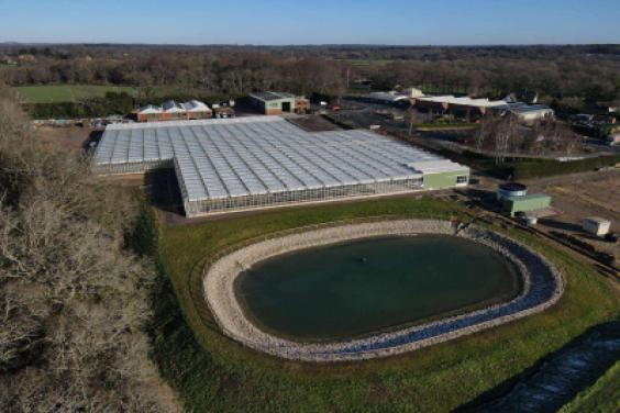 A drone shot of an Ebtech glasshouse construction
